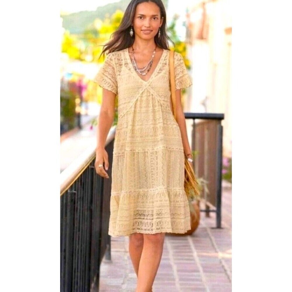 Sundance Walk In The Meadows Lace Midi Dress Sundress Lined Cream Women’s Size M